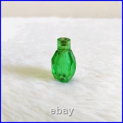19c Vintage Victorian Green Emerald Shade Cut Glass Golden Work Perfume Bottle