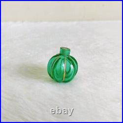 19c Vintage Victorian Green Glass Perfume Bottle Golden Work Old Collectible