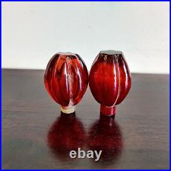 19c Vintage Victorian Red Glass Golden Work Perfume Bottle Pair Decorative