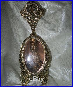 1of2 Vintage Vanity JEWELED Gilt Perfume Bottle Matson Ormolu Peach rose glass
