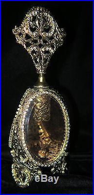 1of2 Vintage Vanity JEWELED Gilt Perfume Bottle Matson Ormolu Peach rose glass
