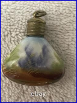 (2) Antique Chatelaine Perfume Scent Bottles. Porcelain. Couple walking/sitting