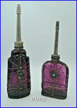 2 Handmade Moroccan Perfume Bottle Glass vintage original collectable antique