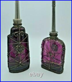 2 Handmade Moroccan Perfume Bottle Glass vintage original collectable antique