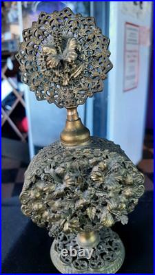2 Stunning Vintage Filigree Brass Perfume Holder with Dabber and Bottles