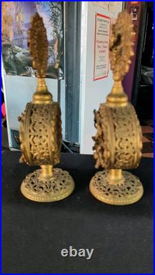 2 Stunning Vintage Filigree Brass Perfume Holder with Dabber and Bottles