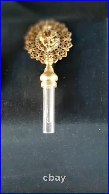 2 Stunning Vintage Filigree Brass Perfume Holder with Dabber and Bottles