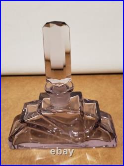 2 Vintage Art Deco Amethyst Purple Art Cut Glass Perfume Bottles Czechoslovakia