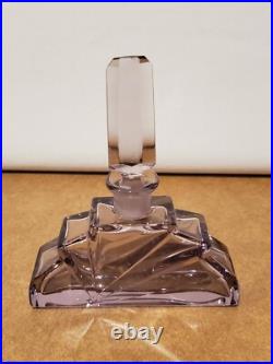 2 Vintage Art Deco Amethyst Purple Art Cut Glass Perfume Bottles Czechoslovakia