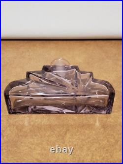 2 Vintage Art Deco Amethyst Purple Art Cut Glass Perfume Bottles Czechoslovakia
