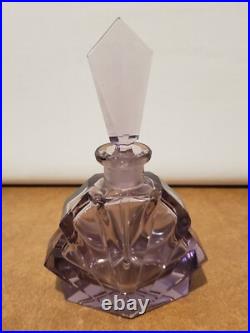 2 Vintage Art Deco Amethyst Purple Art Cut Glass Perfume Bottles Czechoslovakia