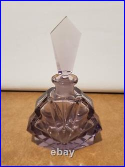 2 Vintage Art Deco Amethyst Purple Art Cut Glass Perfume Bottles Czechoslovakia