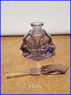 2 Vintage Art Deco Amethyst Purple Art Cut Glass Perfume Bottles Czechoslovakia
