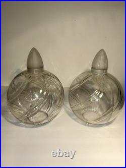 2 Vintage Clear Glass Perfume Apothecary Jars/Lids