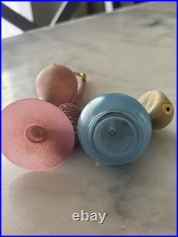 2 Vintage Glass Perfume Atomizer Bottles with Squeeze Bulbs Pink Frosted & Blue