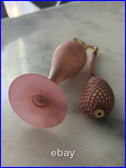 2 Vintage Glass Perfume Atomizer Bottles with Squeeze Bulbs Pink Frosted & Blue