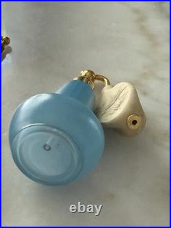 2 Vintage Glass Perfume Atomizer Bottles with Squeeze Bulbs Pink Frosted & Blue
