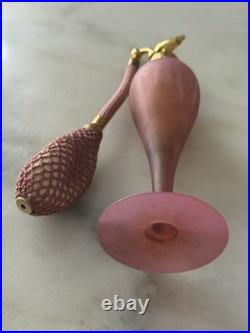 2 Vintage Glass Perfume Atomizer Bottles with Squeeze Bulbs Pink Frosted & Blue