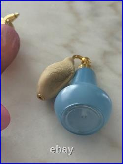 2 Vintage Glass Perfume Atomizer Bottles with Squeeze Bulbs Pink Frosted & Blue