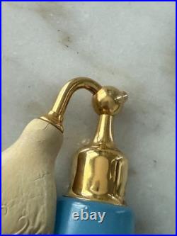 2 Vintage Glass Perfume Atomizer Bottles with Squeeze Bulbs Pink Frosted & Blue