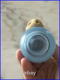 2 Vintage Glass Perfume Atomizer Bottles with Squeeze Bulbs Pink Frosted & Blue