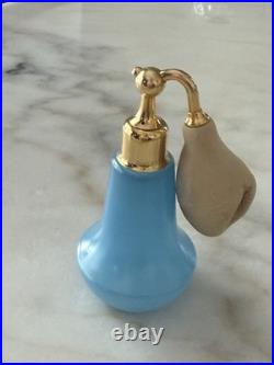 2 Vintage Glass Perfume Atomizer Bottles with Squeeze Bulbs Pink Frosted & Blue