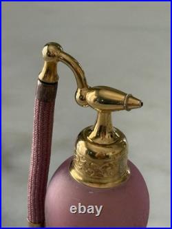 2 Vintage Glass Perfume Atomizer Bottles with Squeeze Bulbs Pink Frosted & Blue