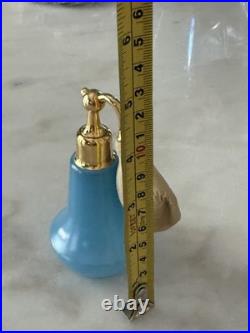 2 Vintage Glass Perfume Atomizer Bottles with Squeeze Bulbs Pink Frosted & Blue