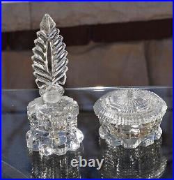 2 Vintage Glass Perfume Bottles with matching Jewelry Trinket Box, 1940's