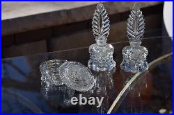 2 Vintage Glass Perfume Bottles with matching Jewelry Trinket Box, 1940's