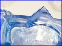 2 Vintage Signed CZECH Art Deco BLUE Crystal Perfume Bottles with Flower Stoppers