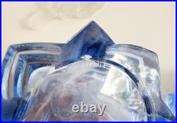 2 Vintage Signed CZECH Art Deco BLUE Crystal Perfume Bottles with Flower Stoppers