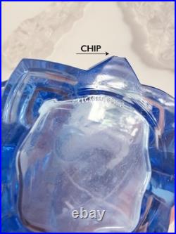 2 Vintage Signed CZECH Art Deco BLUE Crystal Perfume Bottles with Flower Stoppers