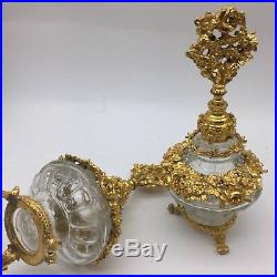 2pcs Large Antique Vintage Glass Ormolu Gilt Plated Perfume Bottle withStopper