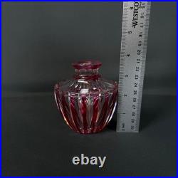 3.5 Val Saint Lambert Cranberry Cut to clear Perfume Bottle Crystall Glass VNTG