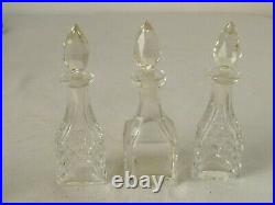 3 Antique Crystal Perfume Bottles in a Jeweled Brass Holder
