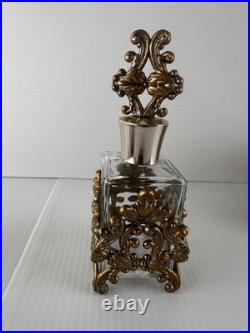 3 Pc Vintage Ormolu Vanity Set Perfume Bottles & Powder Jar Hollywood Regency