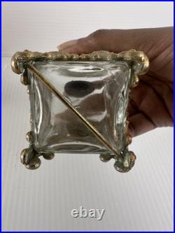 3 Pc Vintage Ormolu Vanity Set Perfume Bottles & Powder Jar Hollywood Regency