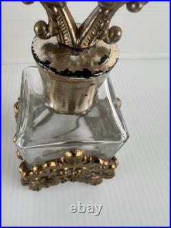 3 Pc Vintage Ormolu Vanity Set Perfume Bottles & Powder Jar Hollywood Regency