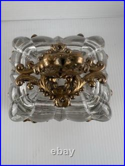 3 Pc Vintage Ormolu Vanity Set Perfume Bottles & Powder Jar Hollywood Regency