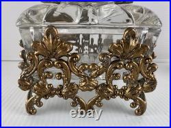 3 Pc Vintage Ormolu Vanity Set Perfume Bottles & Powder Jar Hollywood Regency