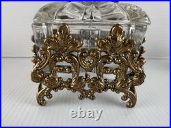 3 Pc Vintage Ormolu Vanity Set Perfume Bottles & Powder Jar Hollywood Regency