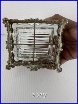 3 Pc Vintage Ormolu Vanity Set Perfume Bottles & Powder Jar Hollywood Regency