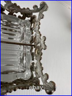 3 Pc Vintage Ormolu Vanity Set Perfume Bottles & Powder Jar Hollywood Regency