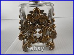 3 Pc Vintage Ormolu Vanity Set Perfume Bottles & Powder Jar Hollywood Regency
