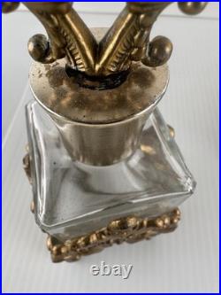 3 Pc Vintage Ormolu Vanity Set Perfume Bottles & Powder Jar Hollywood Regency