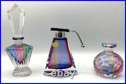 3 Rainbow Glass Crystal Perfume Bottles West Germany Bohemian Art Deco Vintage