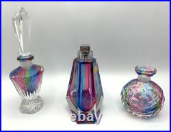 3 Rainbow Glass Crystal Perfume Bottles West Germany Bohemian Art Deco Vintage