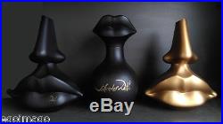 3 VINTAGE RARE BLACK and GOLD NOSE AND LIPS SALVADOR DALI PERFUME FACTICE BOTTLE