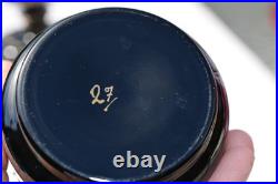 3 Vintage Art Deco Czech Bohemian Black Glass Enamel Flower Vanity Set